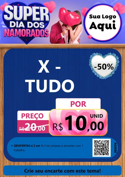 Modelo de Cartaz para Cartaz A4 Vertical com o tema Super Dia dos Namorados para Hamburgueria
