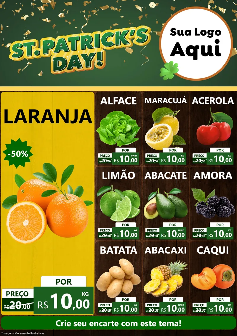 Modelo de Encarte para Encarte A4 Vertical com o tema St Patriks Day para Hortifrúti