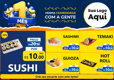 Modelo de Encarte para Encarte A4 Horizontal com o tema Um Mês de Aniversário para Comida japonesa