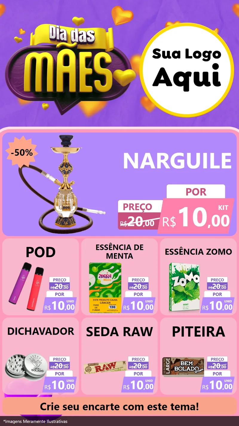 Modelo de Rede Social para Stories com o tema Dia das Mães para Tabacaria