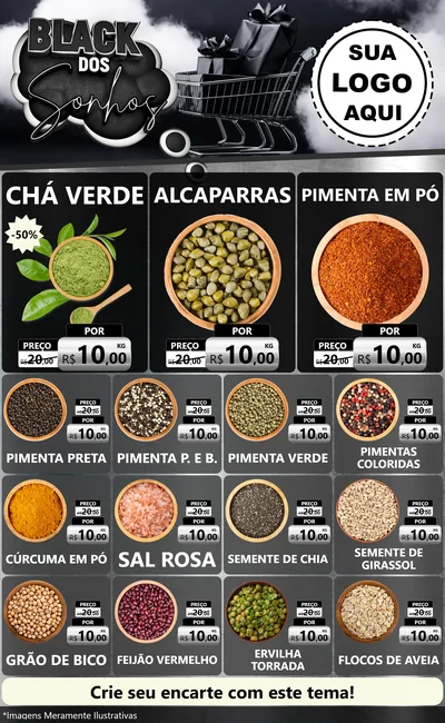 Modelo de Encarte para Encarte Grande com o tema Black dos Sonhos para Produtos Naturais