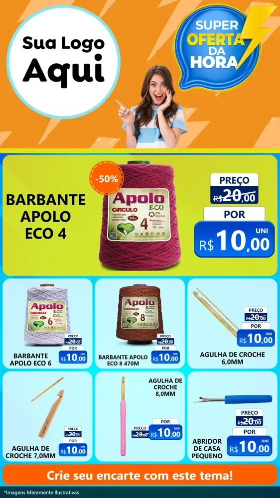 Modelo de Rede Social para Stories com o tema Super Oferta da Hora para Armarinho e Aviamentos