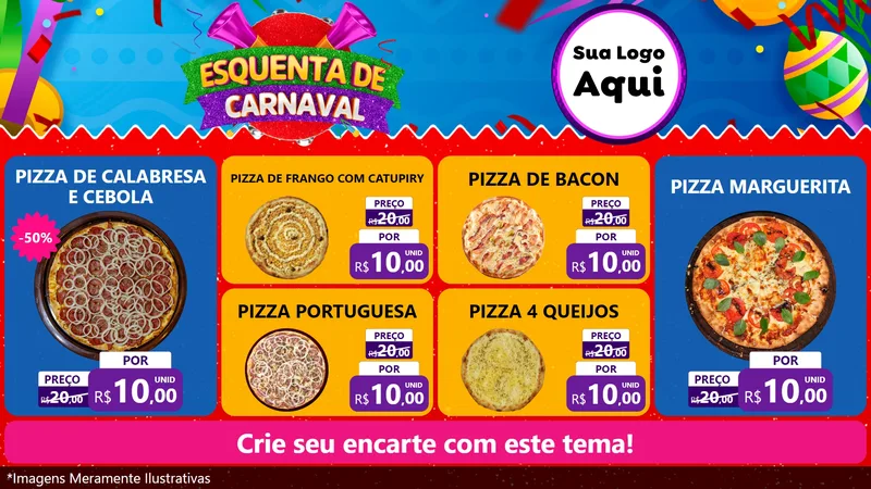 Modelo de TV para TV Horizontal com o tema Esquenta de Carnaval para Pizzaria