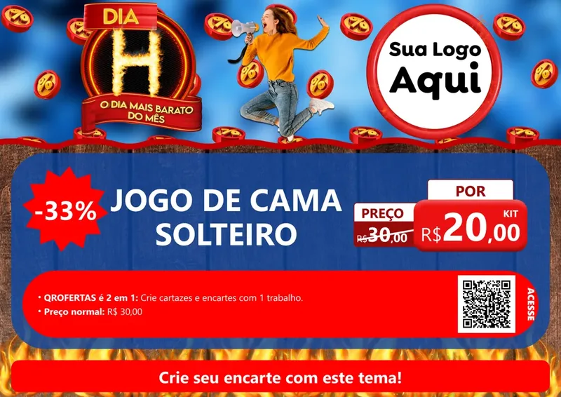 Modelo de Cartaz para Cartaz A4 Horizontal com o tema Dia H - O Dia Mais Barato Do Mês para Cama, Mesa e Banho