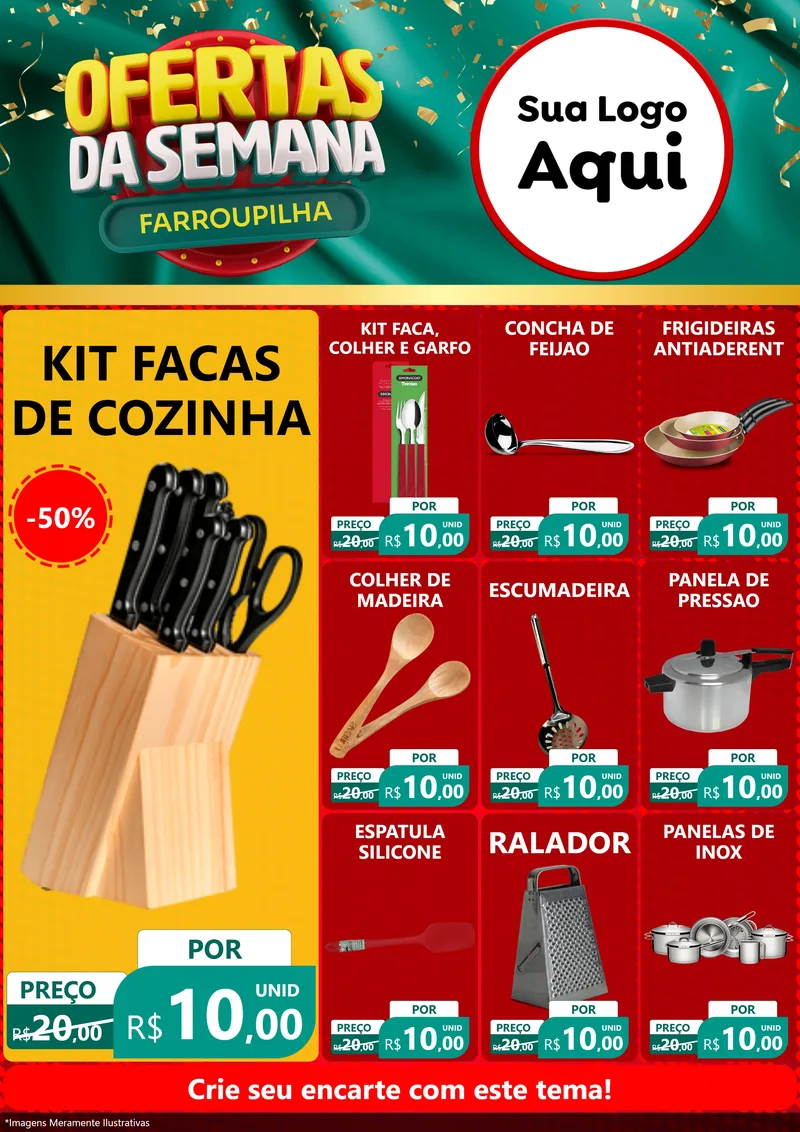 Modelo de Encarte para Encarte A4 Vertical com o tema Ofertas da Semana Farroupilha para Utilidades Domésticas