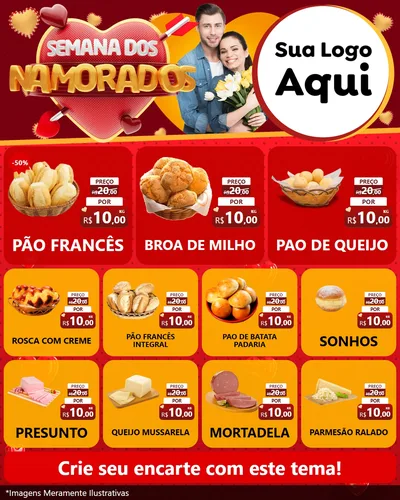 Modelo de Rede Social para Feed Instagram com o tema Semana dos Namorados para Padaria