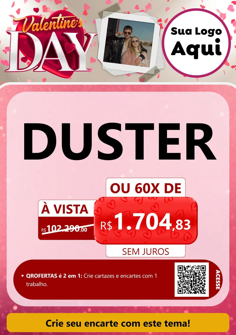Modelo de Cartaz para Cartaz A4 Vertical com o tema Valentine's Day para Concessionaria de Carros