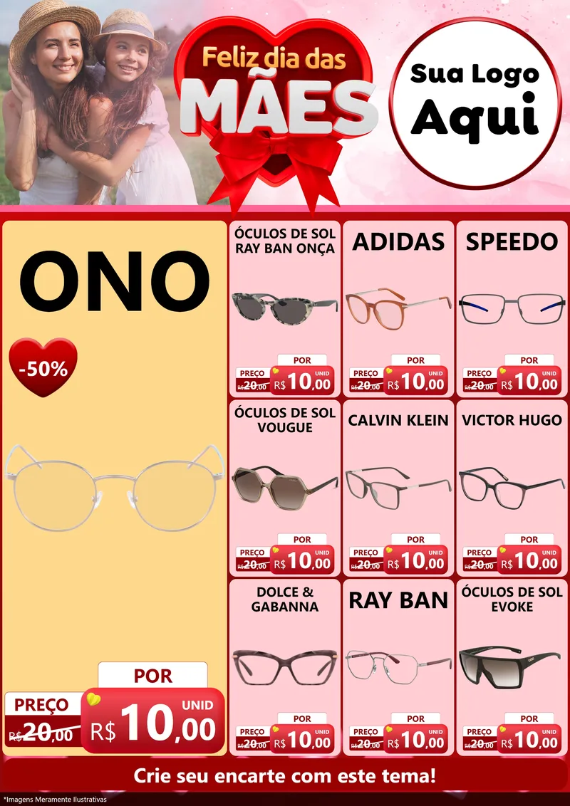 Modelo de Encarte para Encarte A4 Vertical com o tema Feliz Dia Das Mães para Óticas