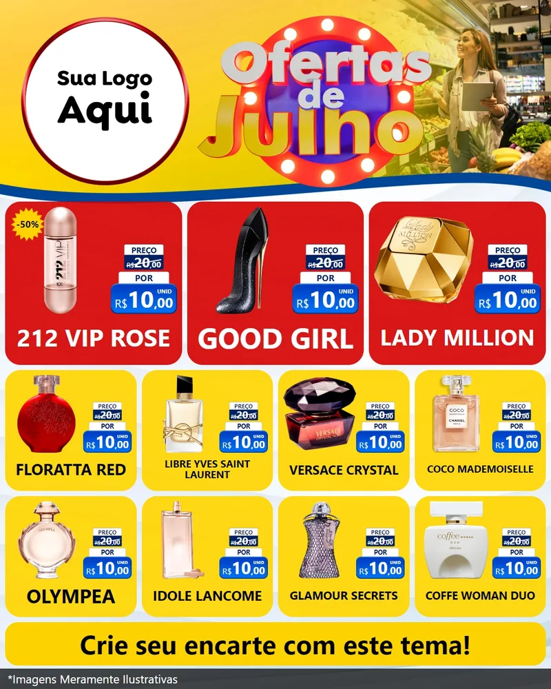 Modelo de Rede Social para Feed Instagram com o tema Ofertas de Julho para Perfumes