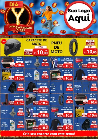 Modelo de Encarte para Encarte A4 Vertical com o tema Dia Y - O Dia Mais Barato Do Mês para Moto peças