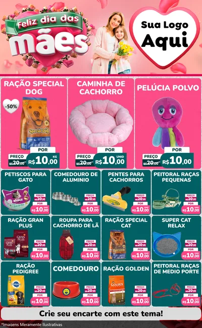 Modelo de Encarte para Encarte Grande com o tema Feliz Dia das Mães para Pet Shop