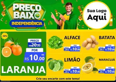 Modelo de Encarte para Encarte A4 Horizontal com o tema Preço Baixo de Independência para Hortifrúti