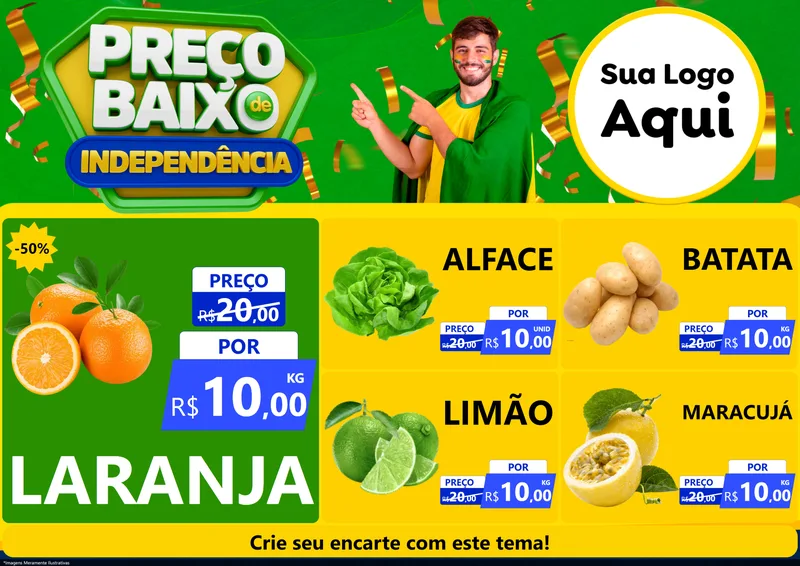 Modelo de Encarte para Encarte A4 Horizontal com o tema Preço Baixo de Independência para Hortifrúti