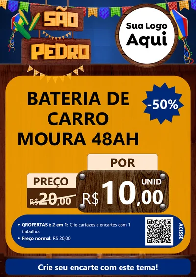 Modelo de Cartaz para Cartaz A4 Vertical com o tema São Pedro para Baterias Elétricas