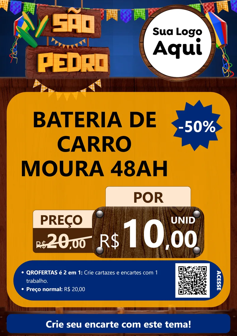 Modelo de Cartaz para Cartaz A4 Vertical com o tema São Pedro para Baterias Elétricas