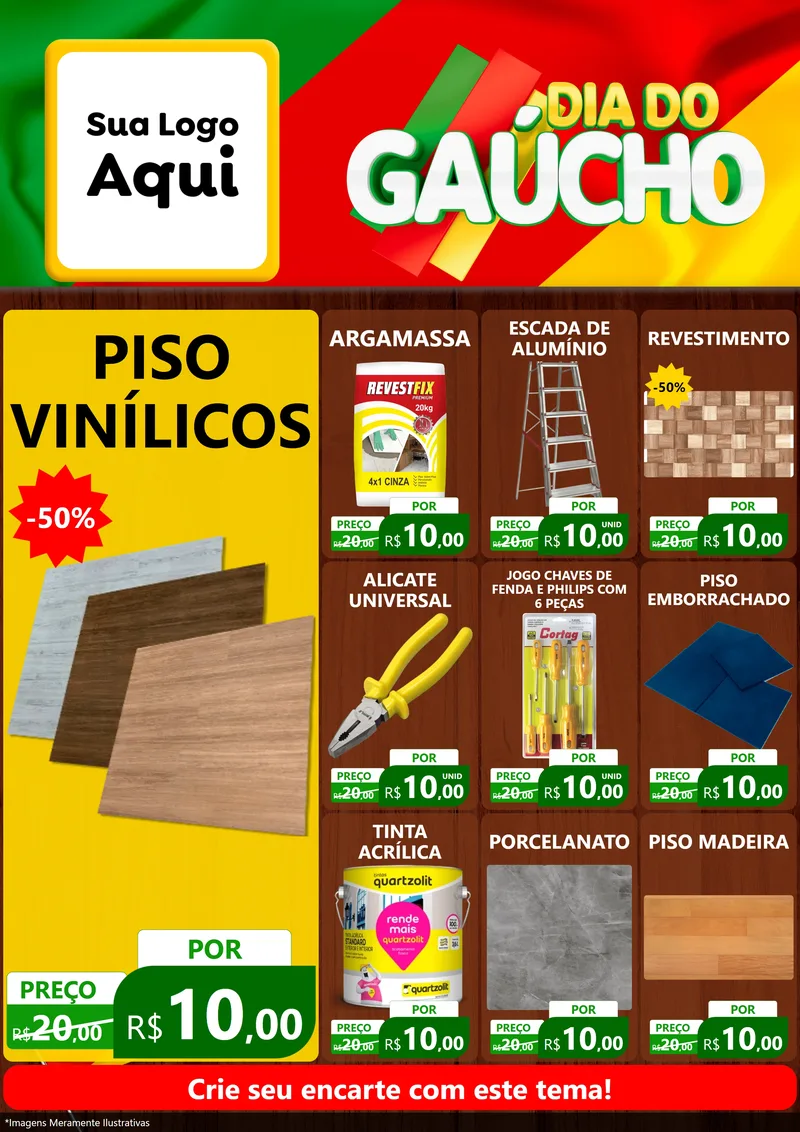 Modelo de Encarte para Encarte A4 Vertical com o tema Dia do Gaúcho para Material para Construção