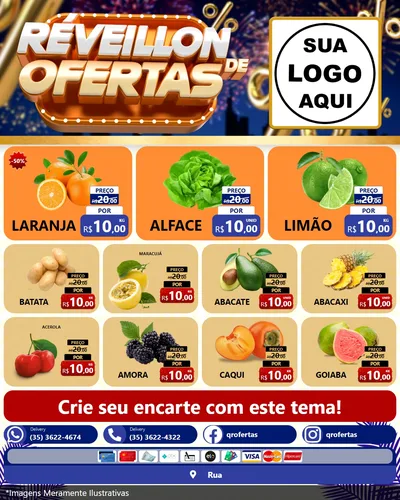Modelo de Rede Social para Feed Instagram com o tema Réveillon de Ofertas para Hortifrúti