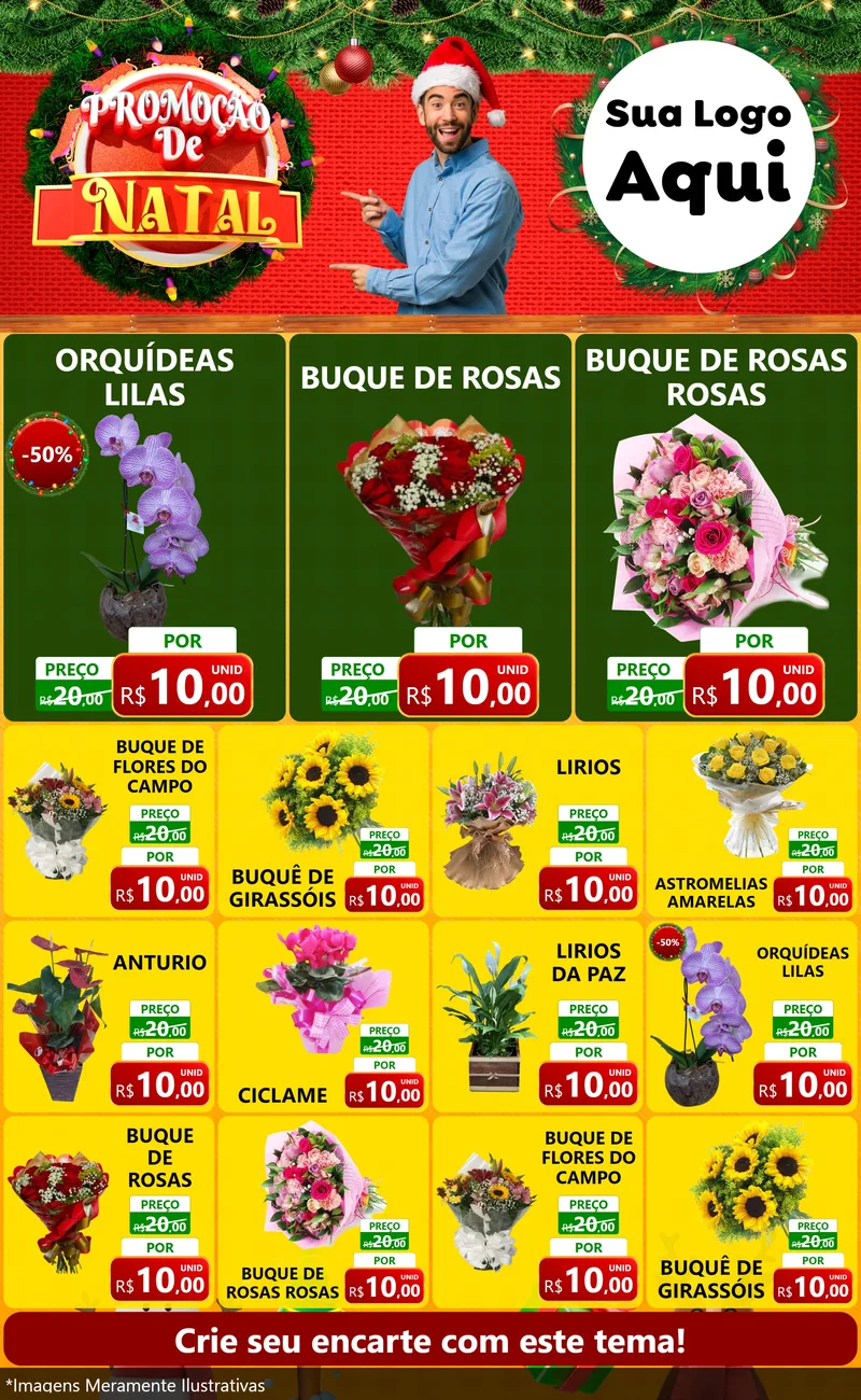 Modelo de Encarte para Encarte Grande com o tema Promoção de Natal para Floricultura e jardim