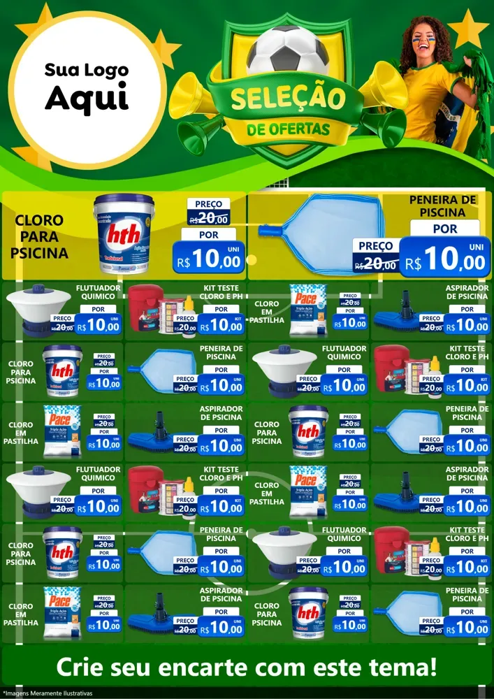 Modelo de Encarte para Encarte A4 Vertical com o tema Seleção de Ofertas - Copa para Produtos para Piscina