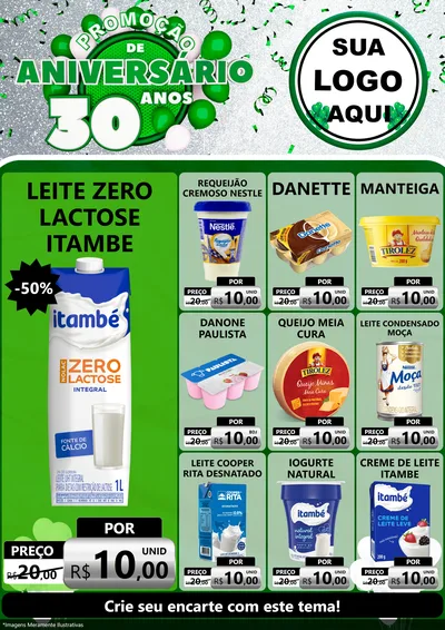 Modelo de Encarte para Encarte A4 Vertical com o tema Promoção de Aniversário - 30 Anos para Frios e Laticínios