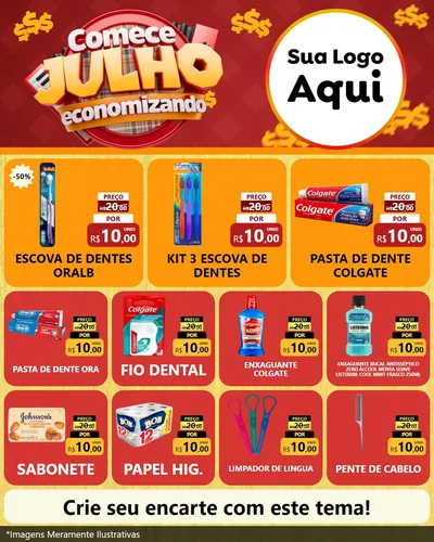Modelo de Rede Social para Feed Instagram com o tema Comece Julho Economizando para Higiene Pessoal