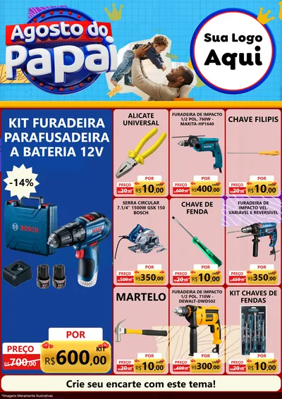 Modelo de Encarte para Encarte A4 Vertical com o tema Agosto do Papai para Maquinas e Ferramentas
