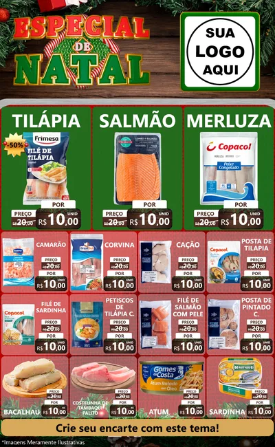 Modelo de Encarte para Encarte Grande com o tema Especial de Natal para Peixaria