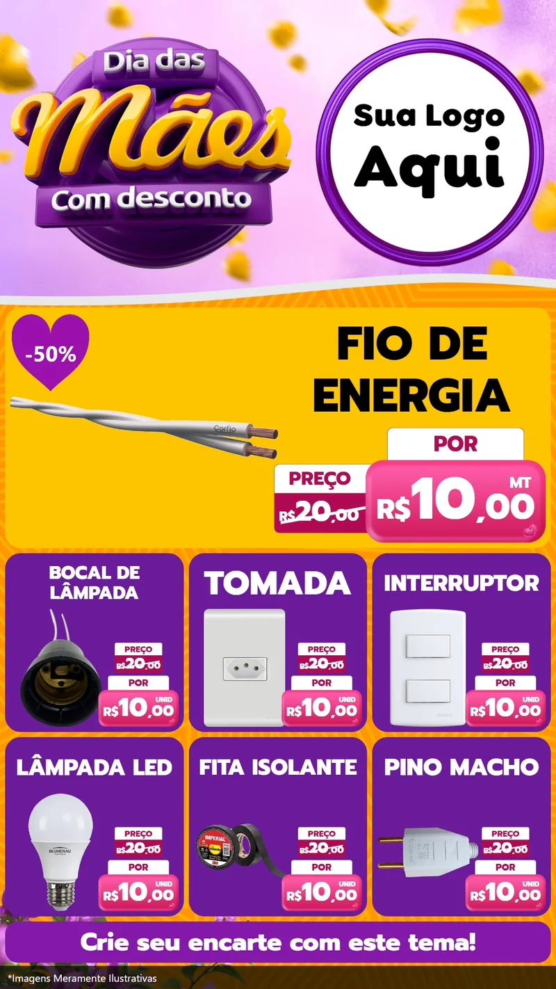 Modelo de Rede Social para Stories com o tema Dia das Mães com Desconto para Materiais Elétricos