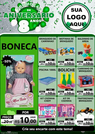 Modelo de Encarte para Encarte A4 Vertical com o tema Promoção de Aniversário - 8 Anos para Brinquedos