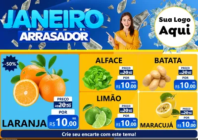 Modelo de Encarte para Encarte A4 Horizontal com o tema Janeiro Arrasador para Hortifrúti