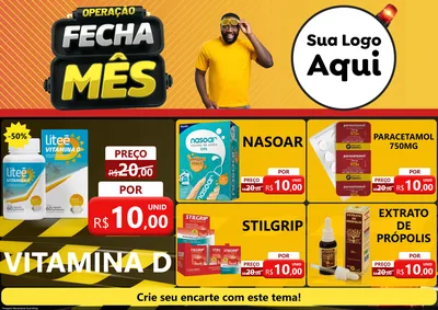 Modelo de Encarte para Encarte A4 Horizontal com o tema Operação Fecha Mês para Farmácia