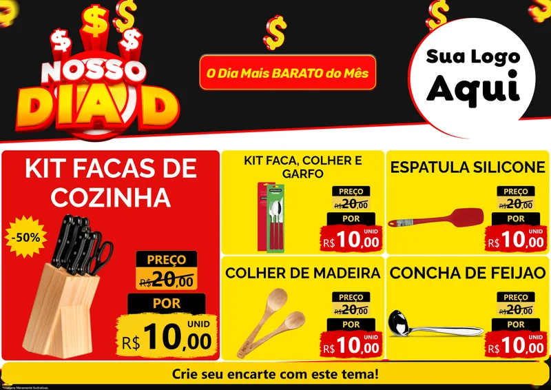 Modelo de Encarte para Encarte A4 Horizontal com o tema Nosso Dia D para Utilidades Domésticas