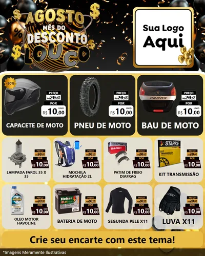 Modelo de Rede Social para Feed Instagram com o tema Agosto Mês do Desconto Louco para Moto peças