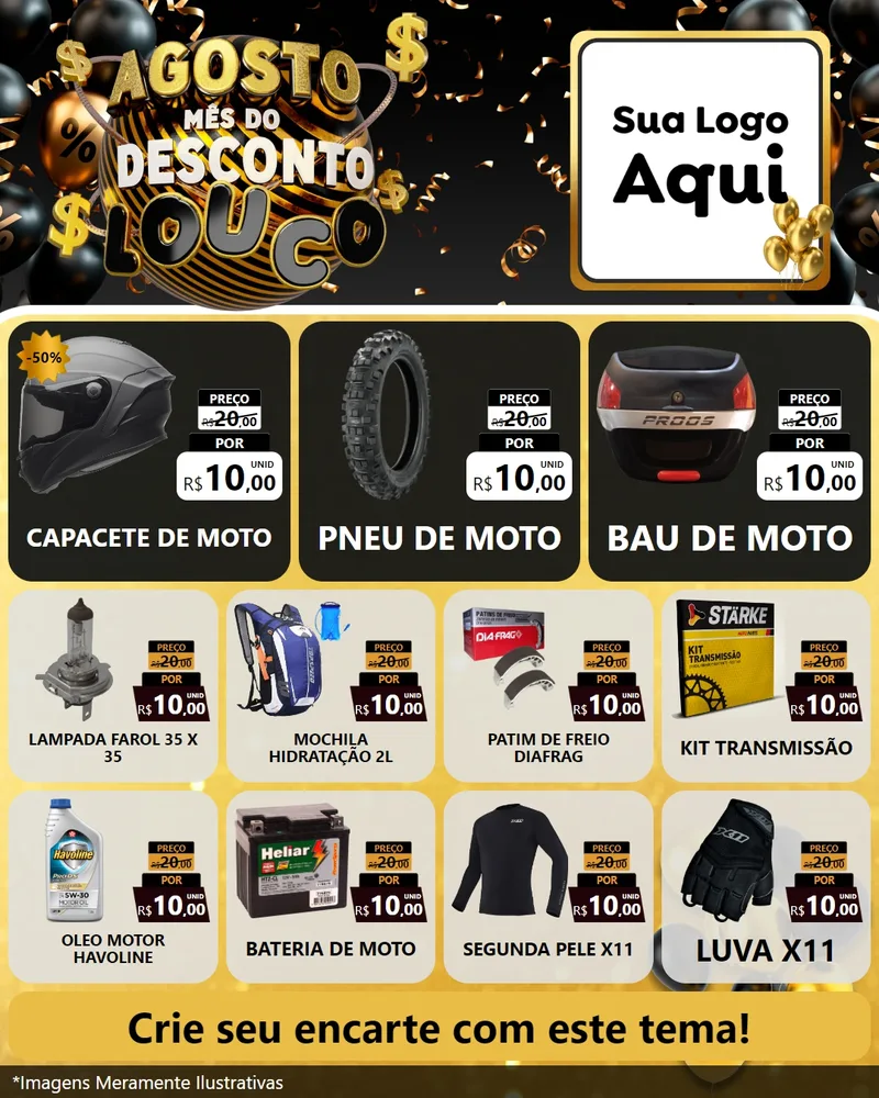 Modelo de Rede Social para Feed Instagram com o tema Agosto Mês do Desconto Louco para Moto peças