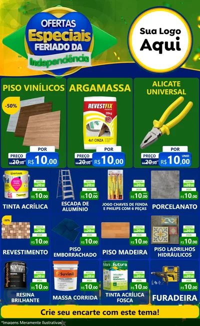 Modelo de Encarte para Encarte Grande com o tema Ofertas Especiais Feriado da Independência para Material para Construção
