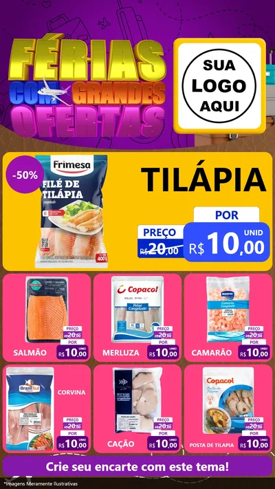 Modelo de Rede Social para Stories com o tema Férias com Grandes Ofertas para Peixaria