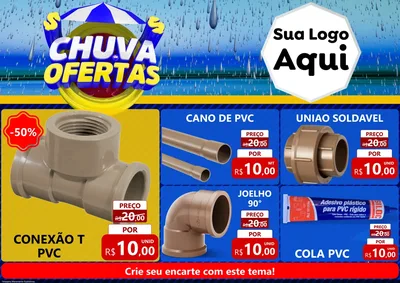 Modelo de Encarte para Encarte A4 Horizontal com o tema Chuva de Ofertas para Tubos e conexões