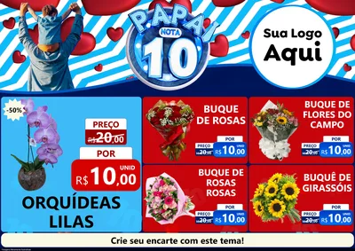 Modelo de Encarte para Encarte A4 Horizontal com o tema Papai Nota 10 para Floricultura e jardim