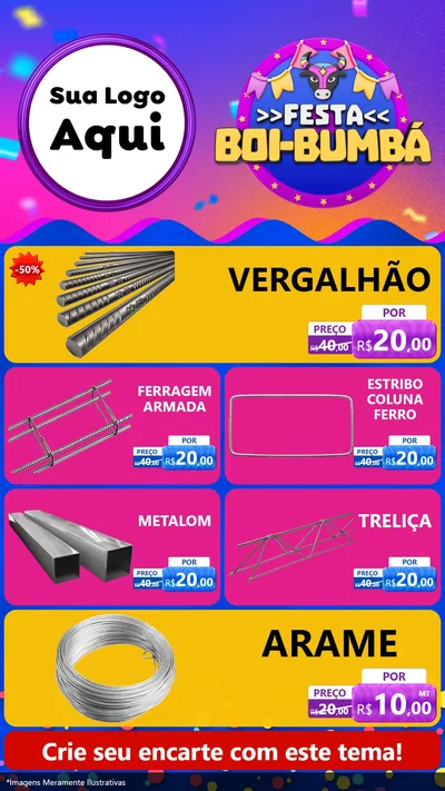 Modelo de TV para TV Vertical com o tema Festa Boi-Bumbá para Ferragens
