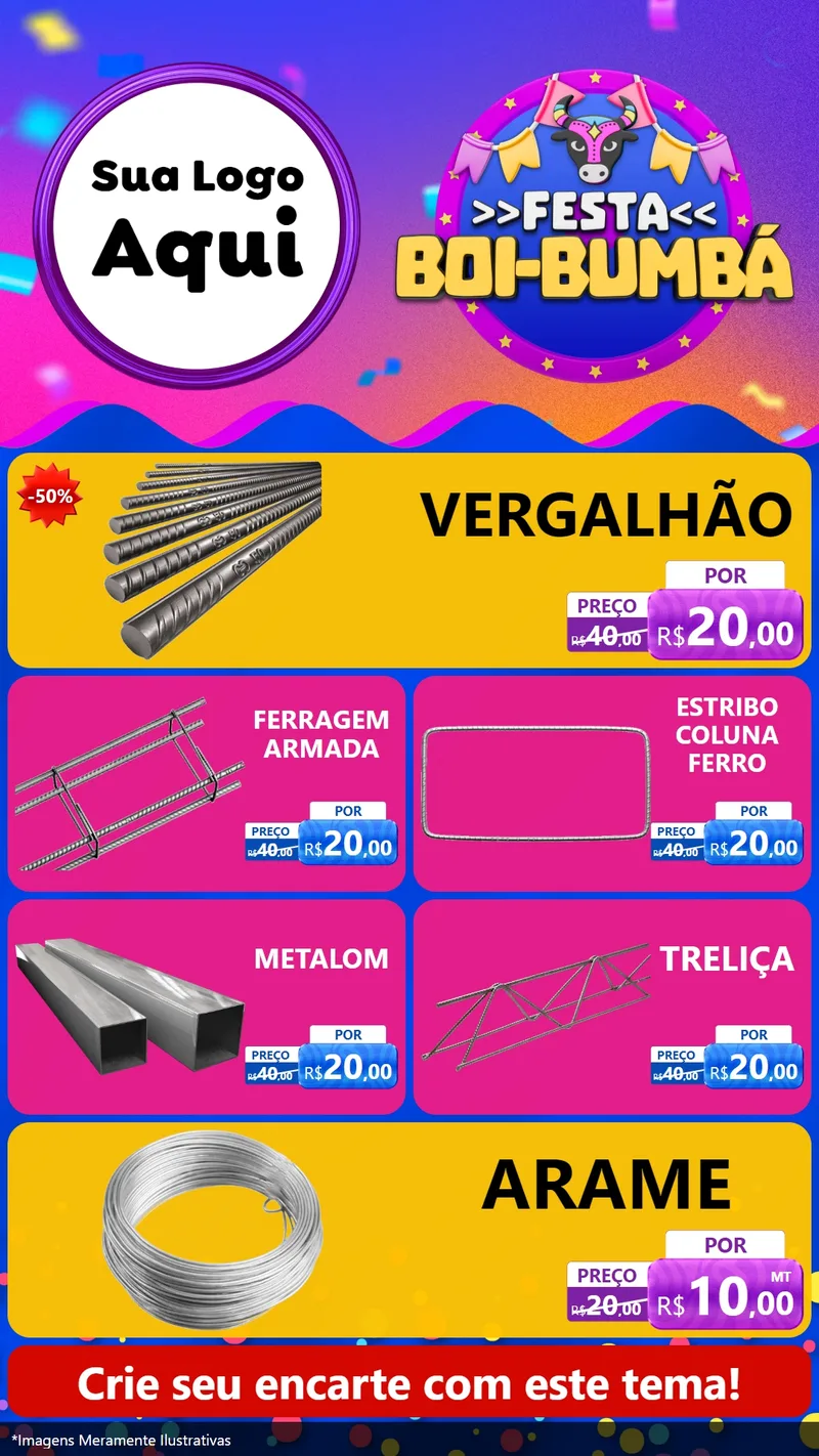 Modelo de TV para TV Vertical com o tema Festa Boi-Bumbá para Ferragens