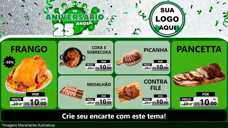 Modelo de TV para TV Horizontal com o tema Promoção de Aniversário - 25 Anos para Assados