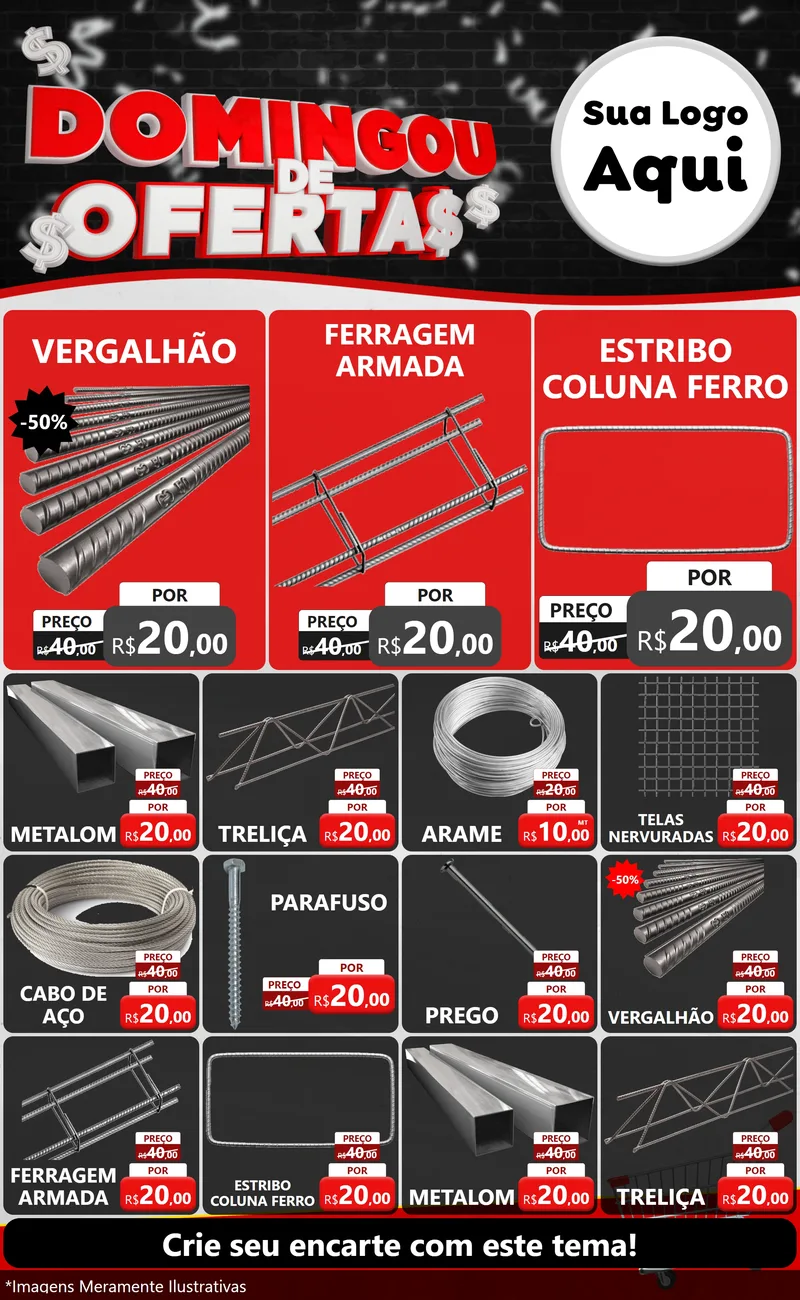 Modelo de Encarte para Encarte Grande com o tema Domingou de Ofertas para Ferragens