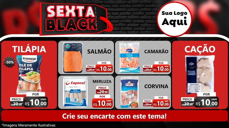Modelo de TV para TV Horizontal com o tema Sexta Black para Peixaria