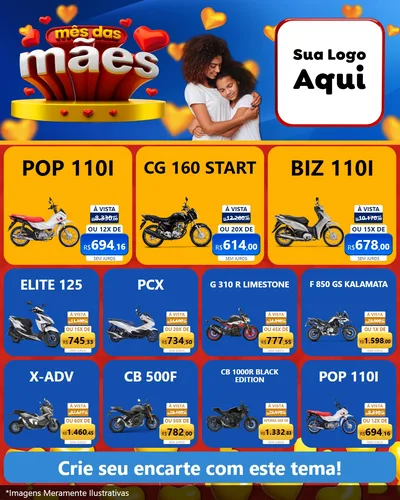Modelo de Rede Social para Feed Instagram com o tema Mês das Mães para Concessionaria de Motos