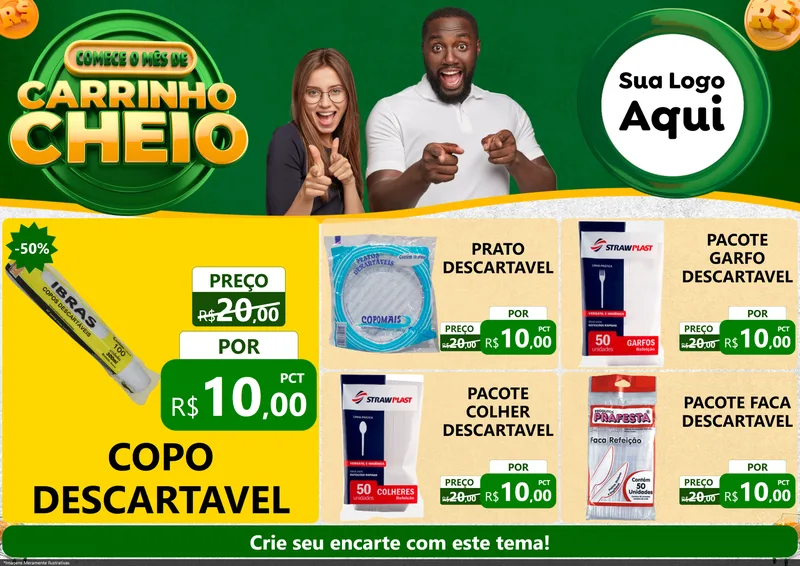 Modelo de Encarte para Encarte A4 Horizontal com o tema Carrinho Cheio para Embalagens