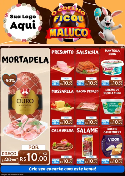 Modelo de Encarte para Encarte A4 Vertical com o tema O Coelho Ficou Maluco - Páscoa para Frios e Laticínios