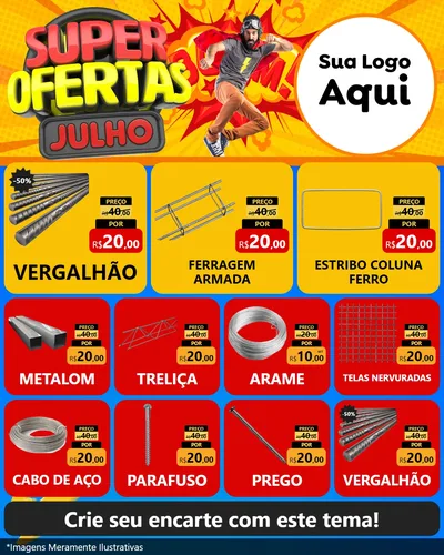 Modelo de Rede Social para Feed Instagram com o tema Super Ofertas Julho para Ferragens