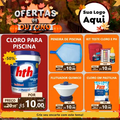 Modelo de Rede Social para Feed Facebook com o tema Ofertas de Outono para Produtos para Piscina