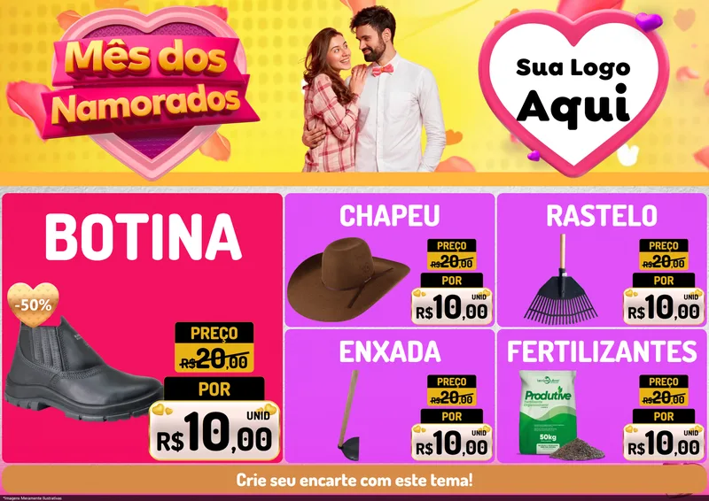 Modelo de Encarte para Encarte A4 Horizontal com o tema Mês dos Namorados para Agropecuária