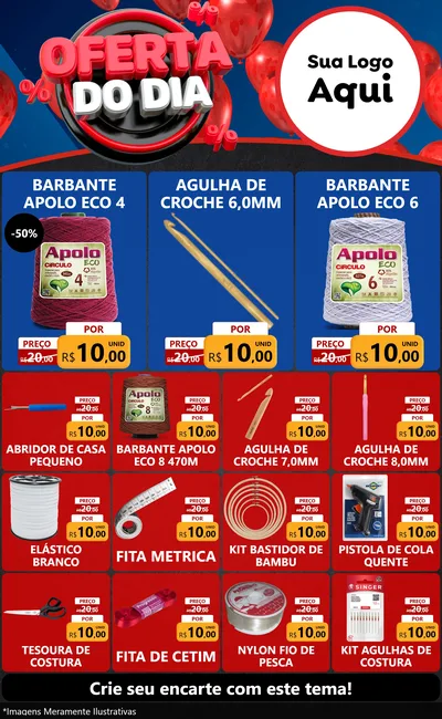 Modelo de Encarte para Encarte Grande com o tema Oferta do Dia para Armarinho e Aviamentos